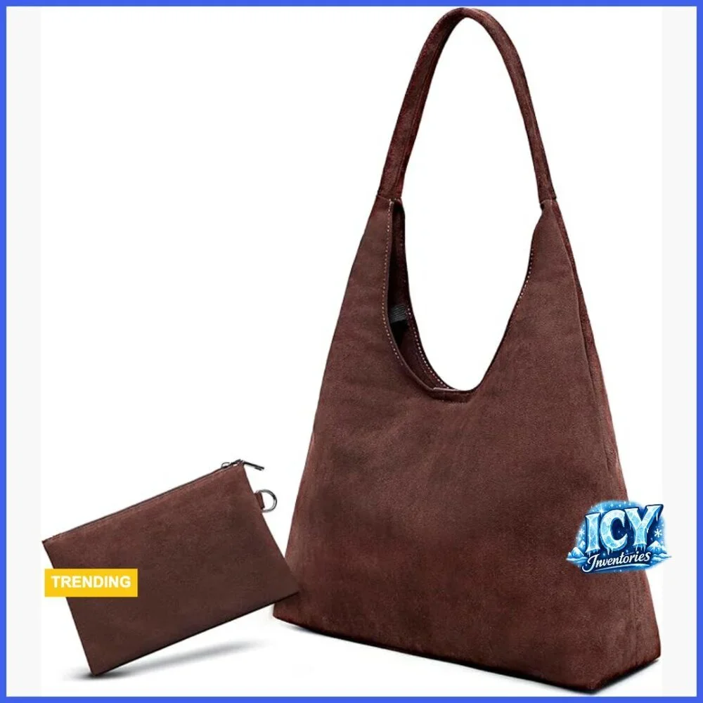 Suede Hobo Bag with Crossbody Strap and Makeup Pouch